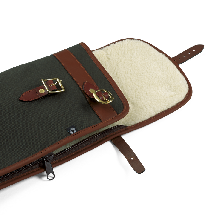 Croots Rosedale Canvas Bipod Rifle Slip With Flap, Zip And Carry Handles - Loden Green With Tan Handles