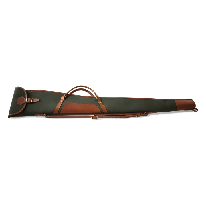 Croots Rosedale Canvas Shotgun Slip With Flap, Zip And Carry Handles - Loden Green With Tan Leather