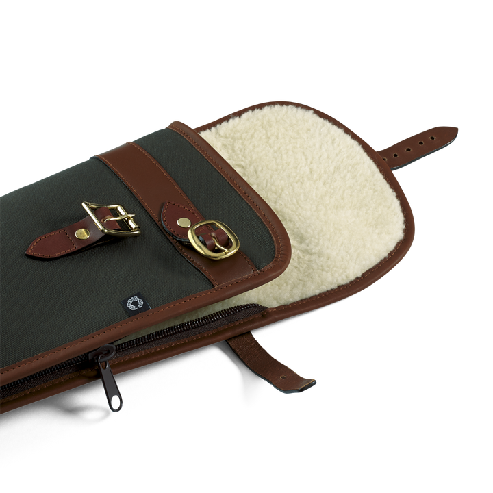 Croots Rosedale Canvas Shotgun Slip With Flap, Zip And Carry Handles - Loden Green With Tan Leather