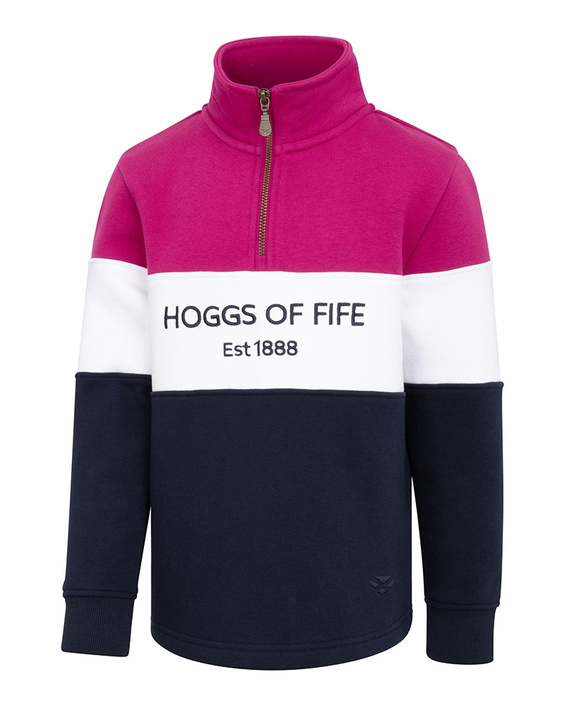 Hoggs Of Fife Dumfries 188 Junior 1/4 Zip Sweatshirt Berry/White/Navy