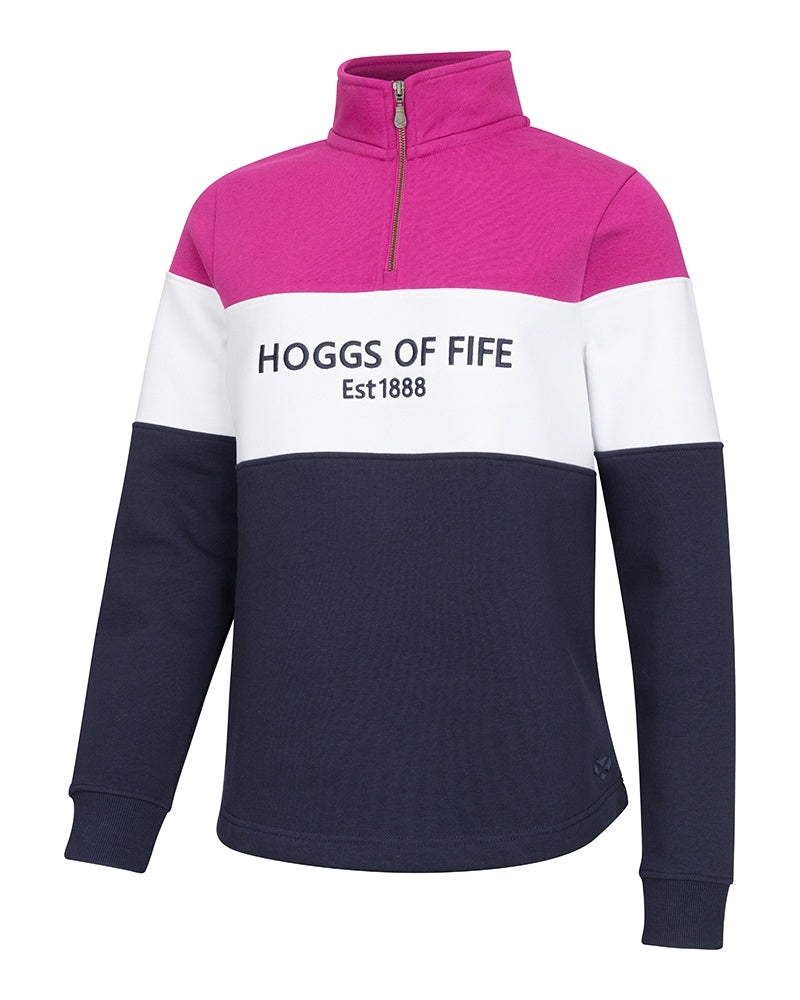 Hoggs Of Fife Dumfries 1888 Ladies 1/4 Zip Sweatshirt Berry/White/Navy