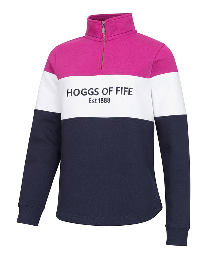 Hoggs Of Fife Dumfries 1888 Ladies 1/4 Zip Sweatshirt Berry/White/Navy
