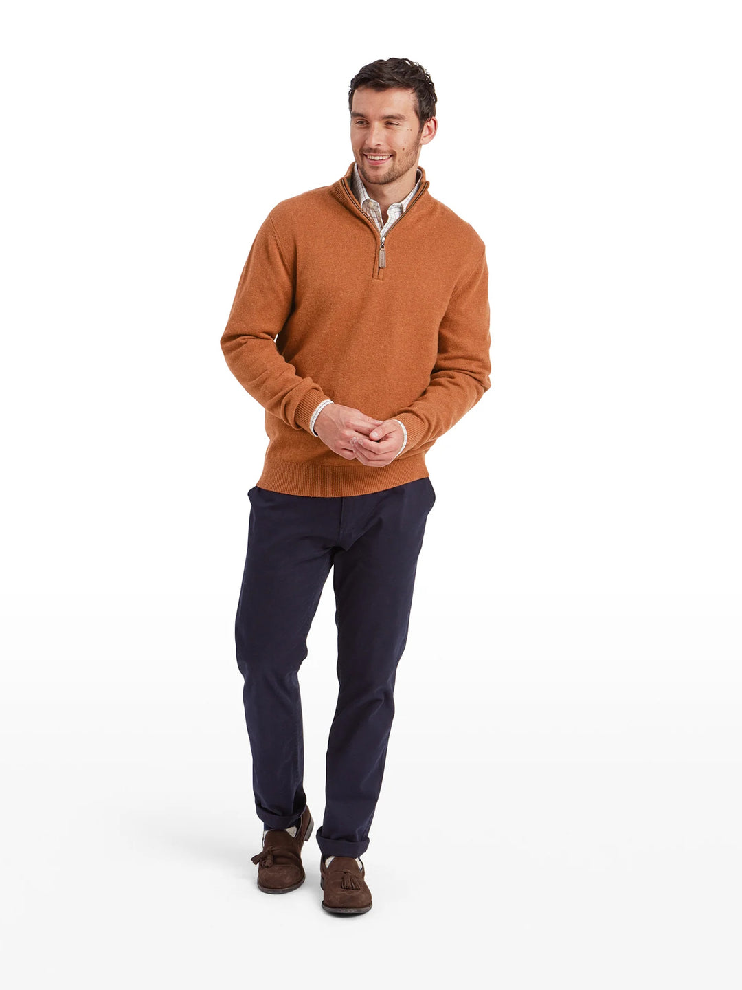 Schoffel Lewis Lambswool Quarter Zip Jumper Brick