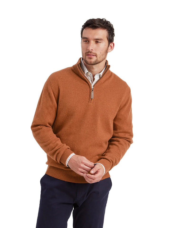 Schoffel Lewis Lambswool Quarter Zip Jumper Brick