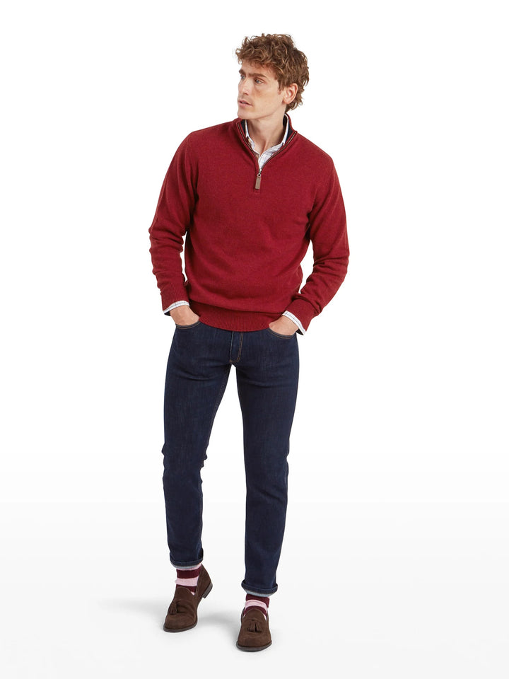 Schoffel Lewis Lambswool Quarter Zip Jumper Deep Red