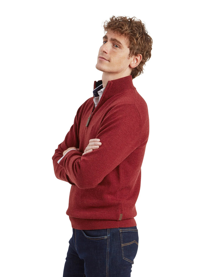 Schoffel Lewis Lambswool Quarter Zip Jumper Deep Red