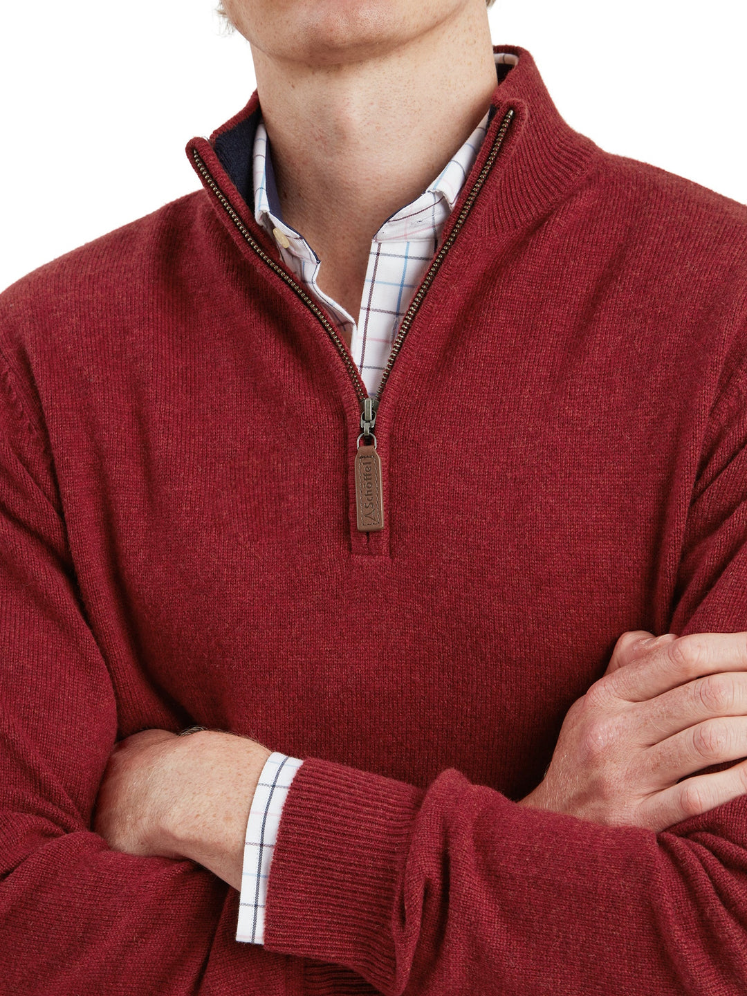 Schoffel Lewis Lambswool Quarter Zip Jumper Deep Red