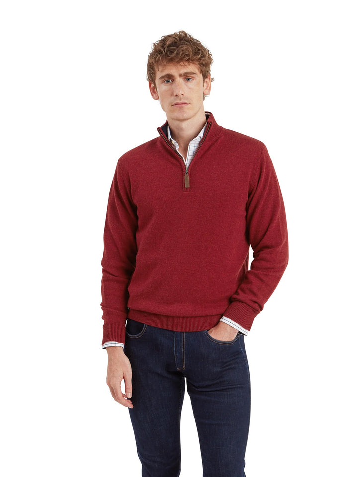Schoffel Lewis Lambswool Quarter Zip Jumper Deep Red