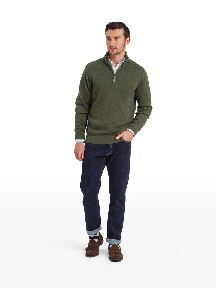 Schoffel Lewis Lambswool Quarter Zip Jumper Woodland