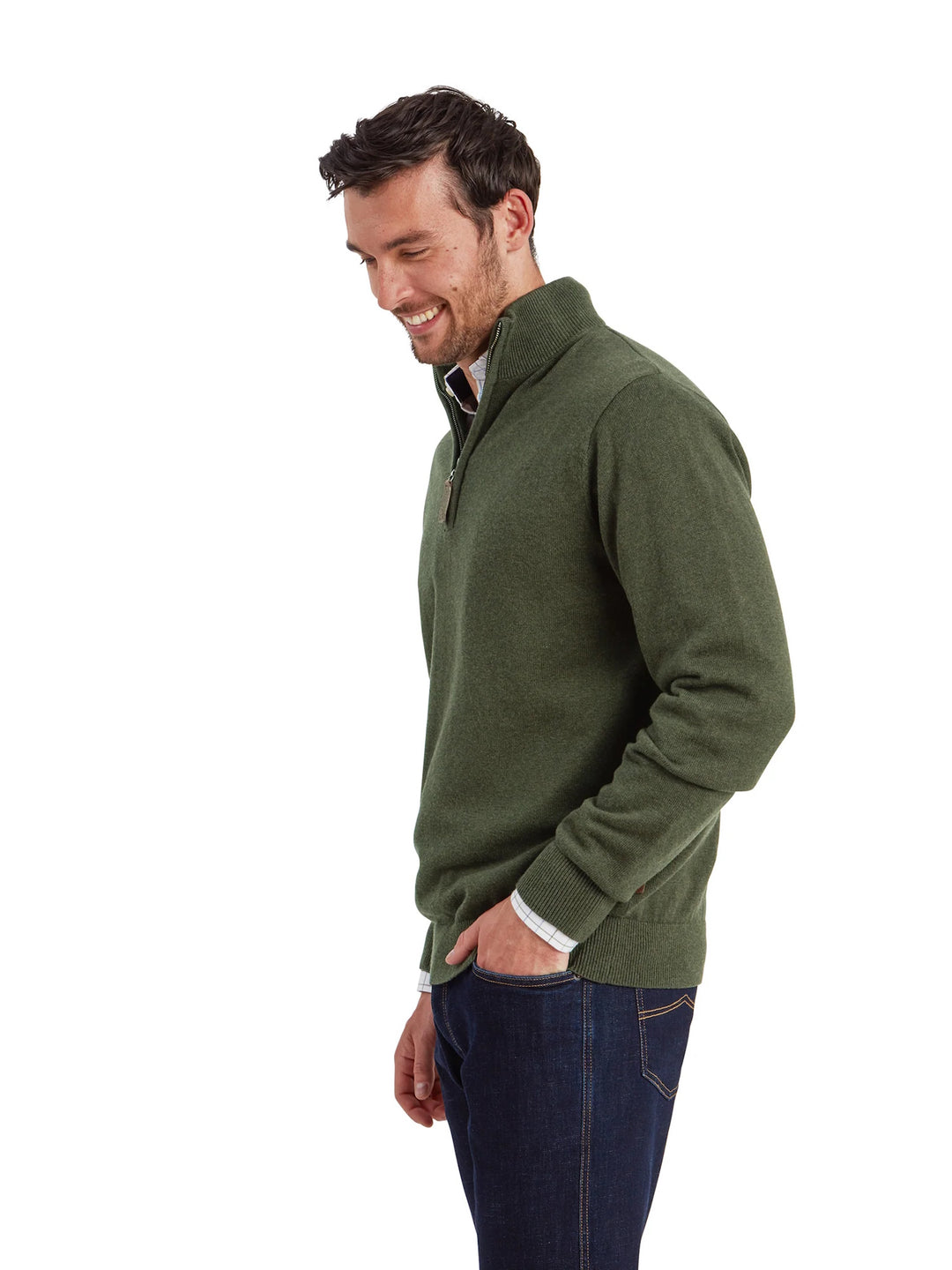 Schoffel Lewis Lambswool Quarter Zip Jumper Woodland