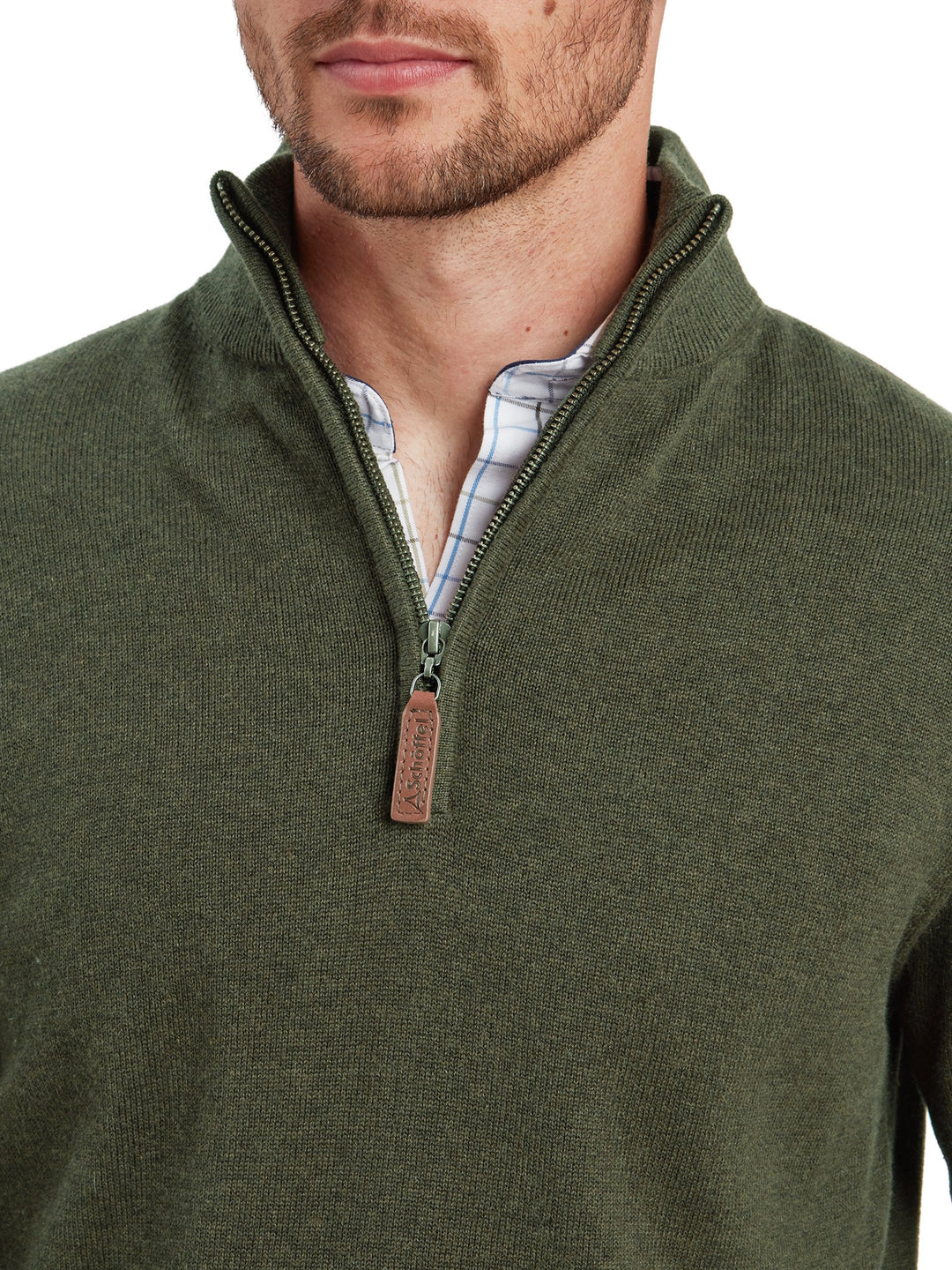 Schoffel Lewis Lambswool Quarter Zip Jumper Woodland
