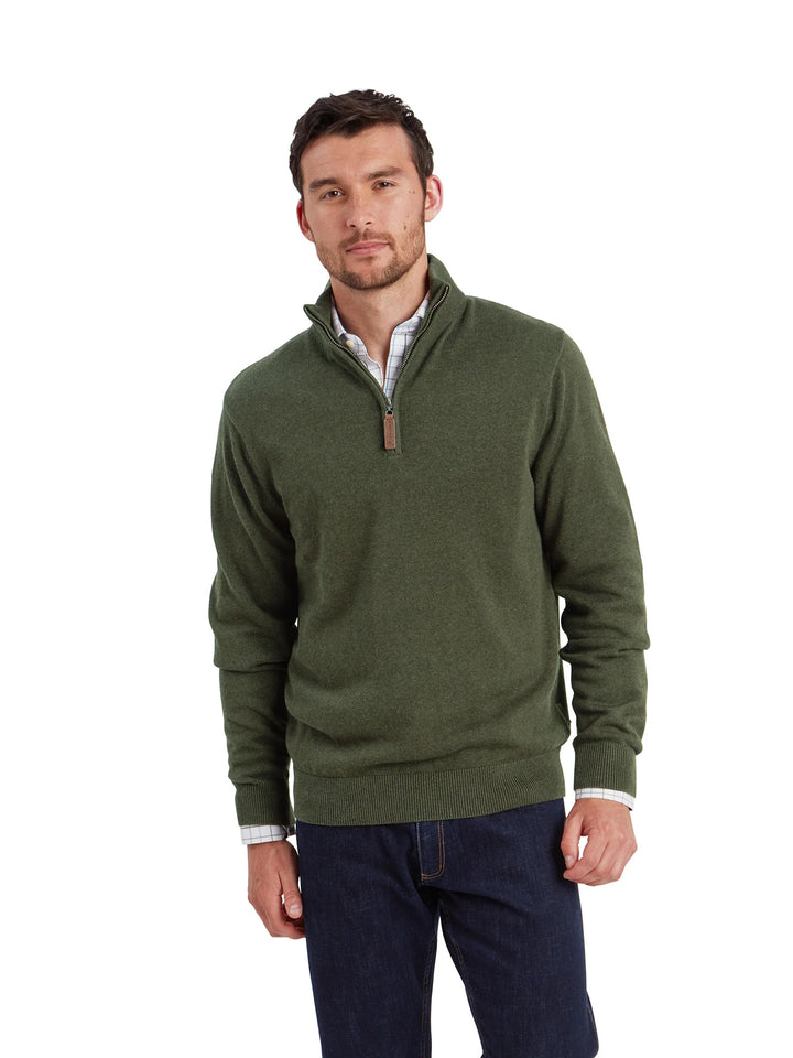 Schoffel Lewis Lambswool Quarter Zip Jumper Woodland